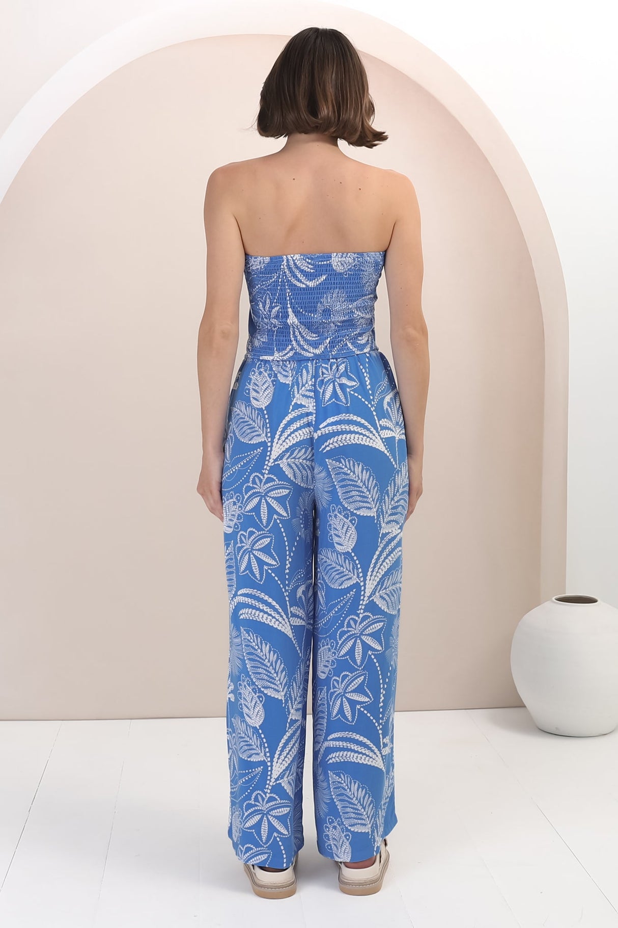 Mylee Set - Bandeau Crop & High-Waisted Pants in Havanna Print Blue