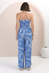 Mylee Set - Bandeaux Crop & High-Waisted Pants in Havanna Print Blue