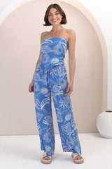 Mylee Set - Bandeaux Crop & High-Waisted Pants in Havanna Print Blue