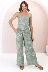 Mylee Set - Bandeau Crop & High-Waisted Pants in Havanna Print Green