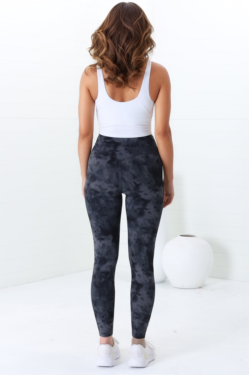 Axel Leggings - High Waisted Full Length Leggings in Grey Tie-Dye