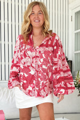 JAASE - Nadia Blouse: Scoop Hem Lace Detailing Button Down in Soulina Print