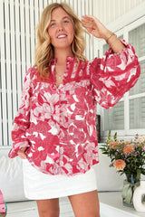 JAASE - Nadia Blouse: Scoop Hem Lace Detailing Button Down in Soulina Print