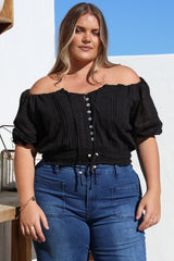 Nadiya Crop - Adjustable Neck and Hemline Crop with Pleating Details in Black