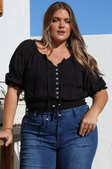 Nadiya Crop - Adjustable Neck and Hemline Crop with Pleating Details in Black