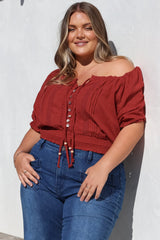 Nadiya Crop - Adjustable Neck and Hemline Crop with Pleating Details in Rust