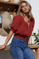 Nadiya Crop - Adjustable Neck and Hemline Crop with Pleating Details in Rust