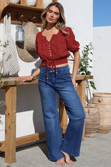 Nadiya Crop - Adjustable Neck and Hemline Crop with Pleating Details in Rust