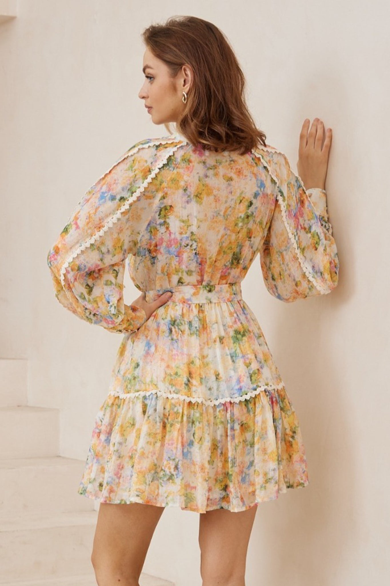 Nakita Mini Dress - Mandarin Collar Rick Rack Splicing A Line Dress in Frankie Print