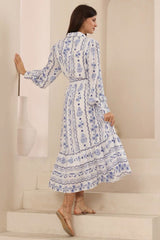 Nancy Midi Dress - Collared Shirt Balloon Sleeve Dress with Matching Belt in Mabel Print