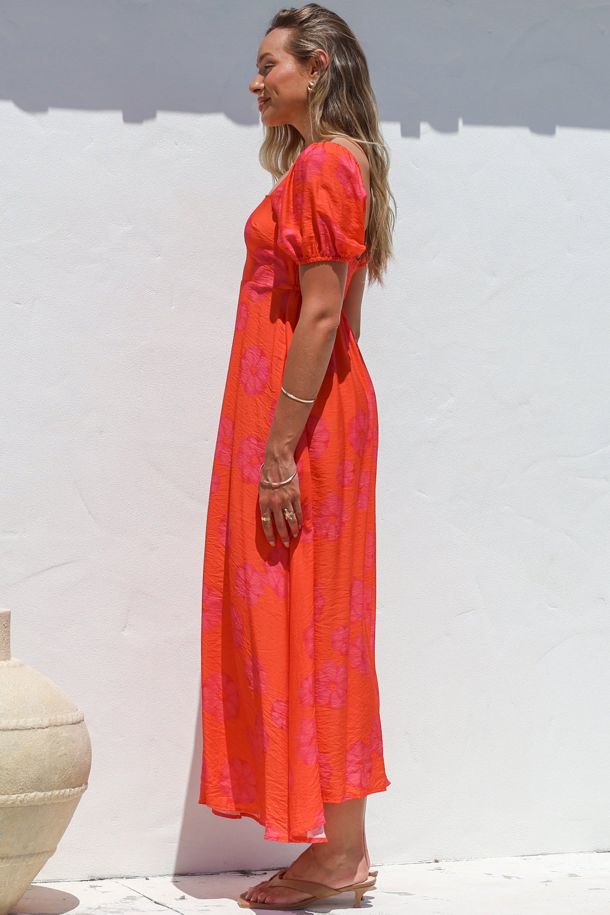 Nani Midi Dress - Milkmaid Neckline Dress with Short Sleeves in Sallio Print
