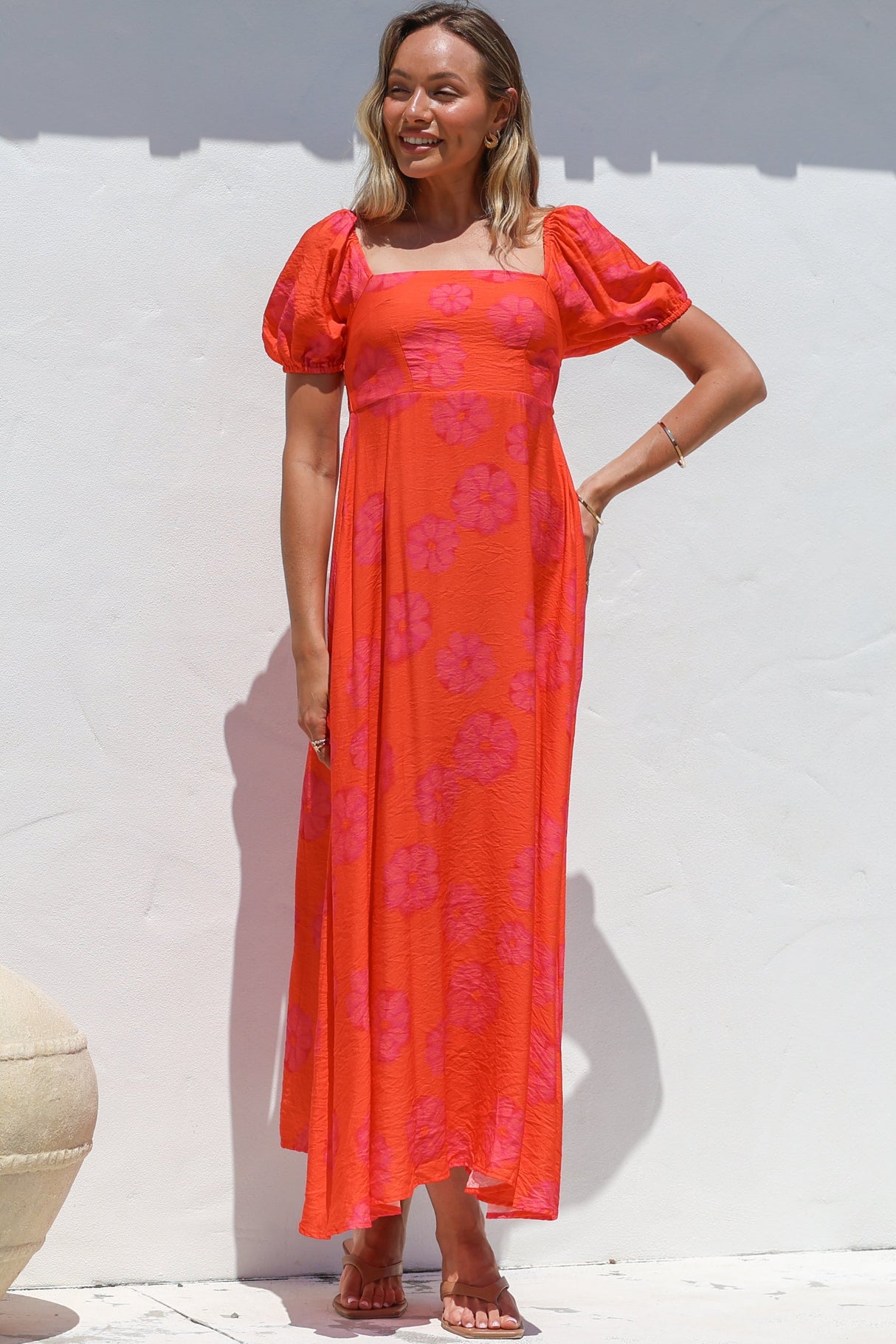Nani Midi Dress - Milkmaid Neckline Dress with Short Sleeves in Sallio Print
