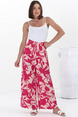 Nathy Pants - Elasticated Paper Bag Waist with Drawstring Straight Leg Pants with Pockets in Patty Print Pink