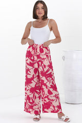 Nathy Pants - Elasticated Paper Bag Waist with Drawstring Straight Leg Pants with Pockets in Patty Print Pink