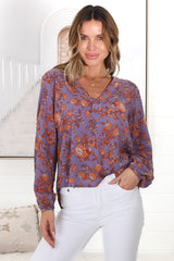 Nelly Top - Easy Wear V Neck Pull Over Top in Lori Print