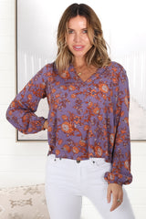 Nelly Top - Easy Wear V Neck Pull Over Top in Lori Print