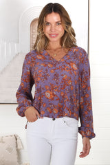 Nelly Top - Easy Wear V Neck Pull Over Top in Lori Print