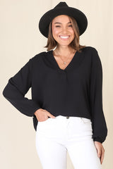 Nelly Top - Easy Wear V Neck Pull Over Top In Black