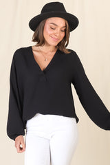 Nelly Top - Easy Wear V Neck Pull Over Top In Black