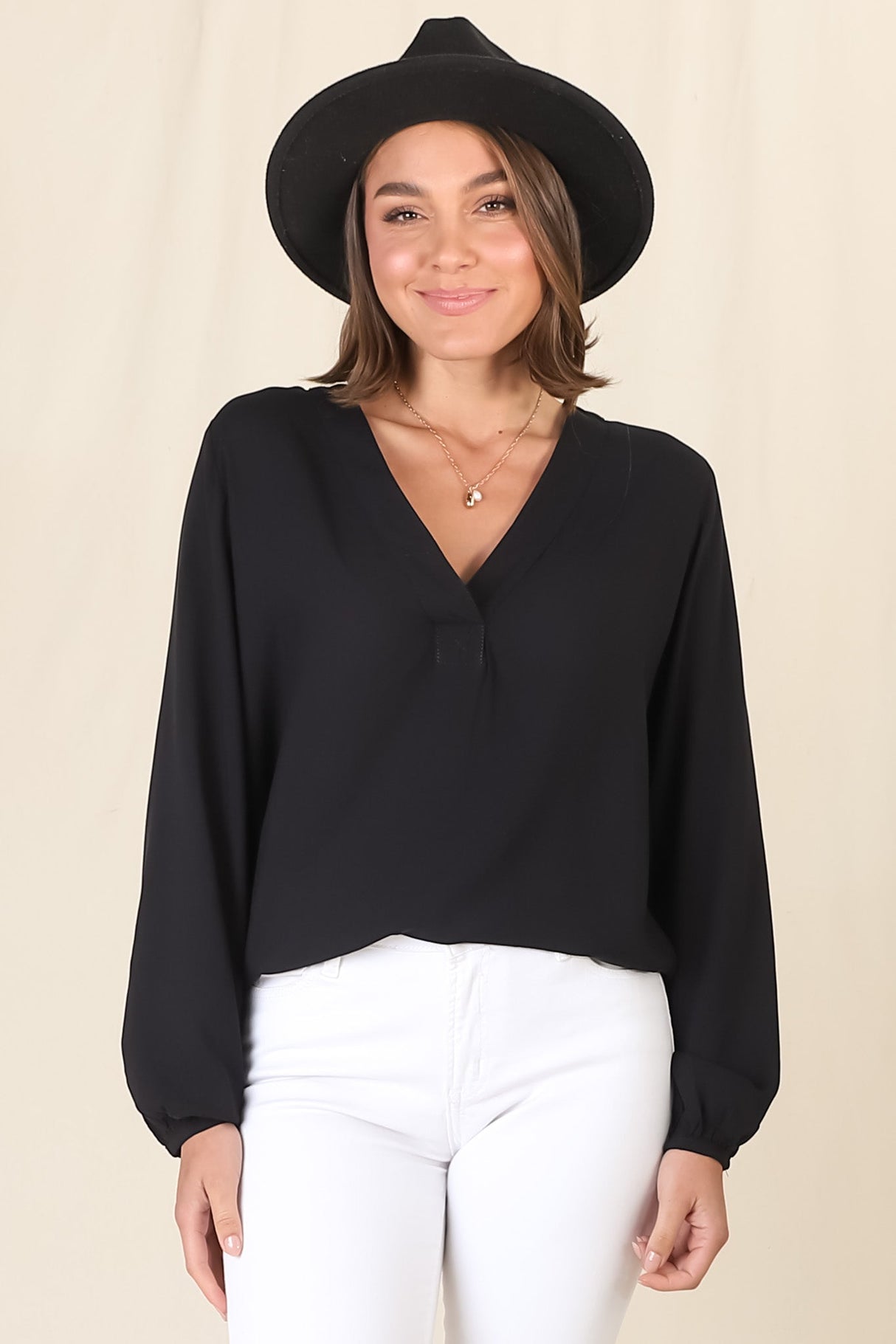 Nelly Top - Easy Wear V Neck Pull Over Top In Black