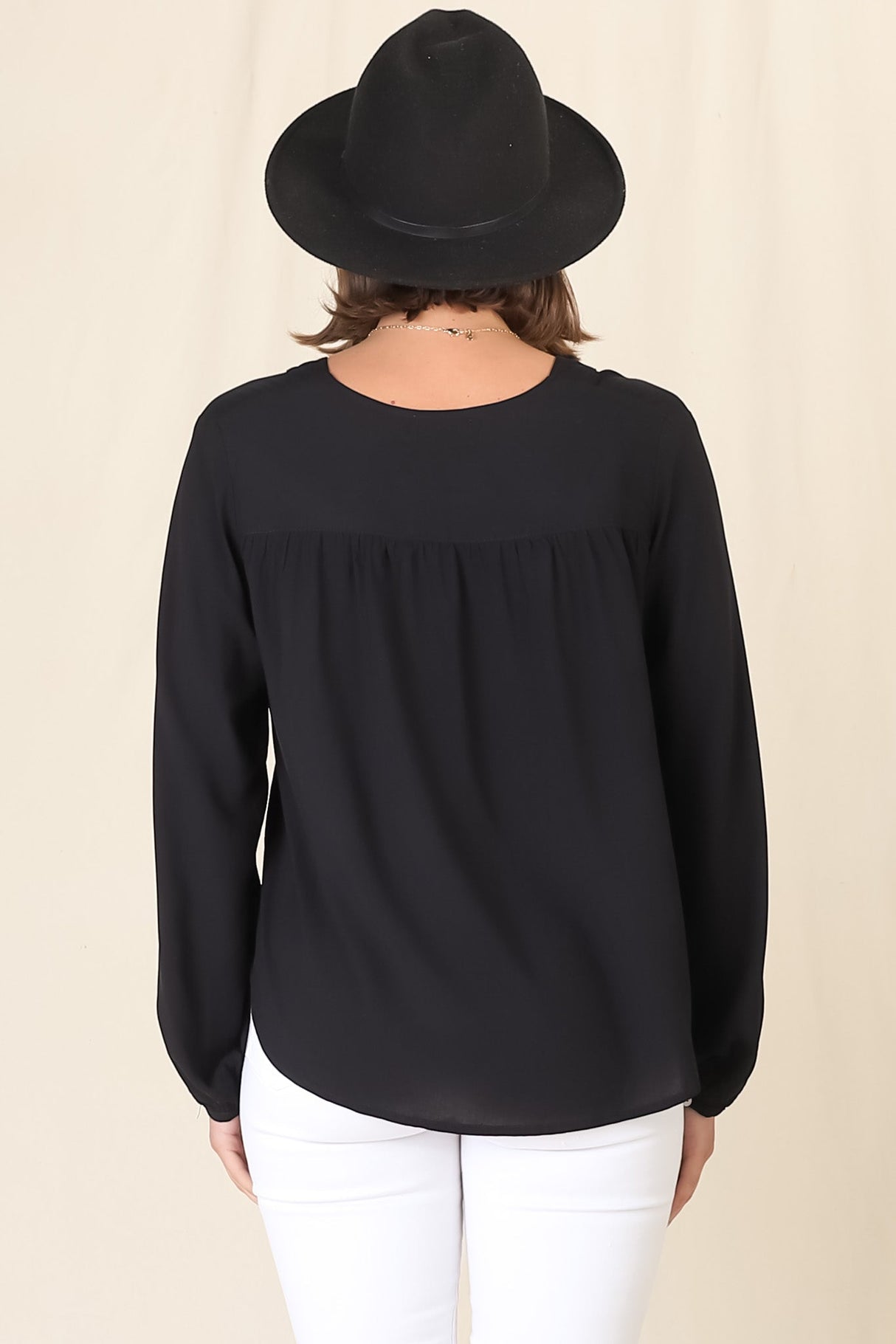 Nelly Top - Easy Wear V Neck Pull Over Top In Black