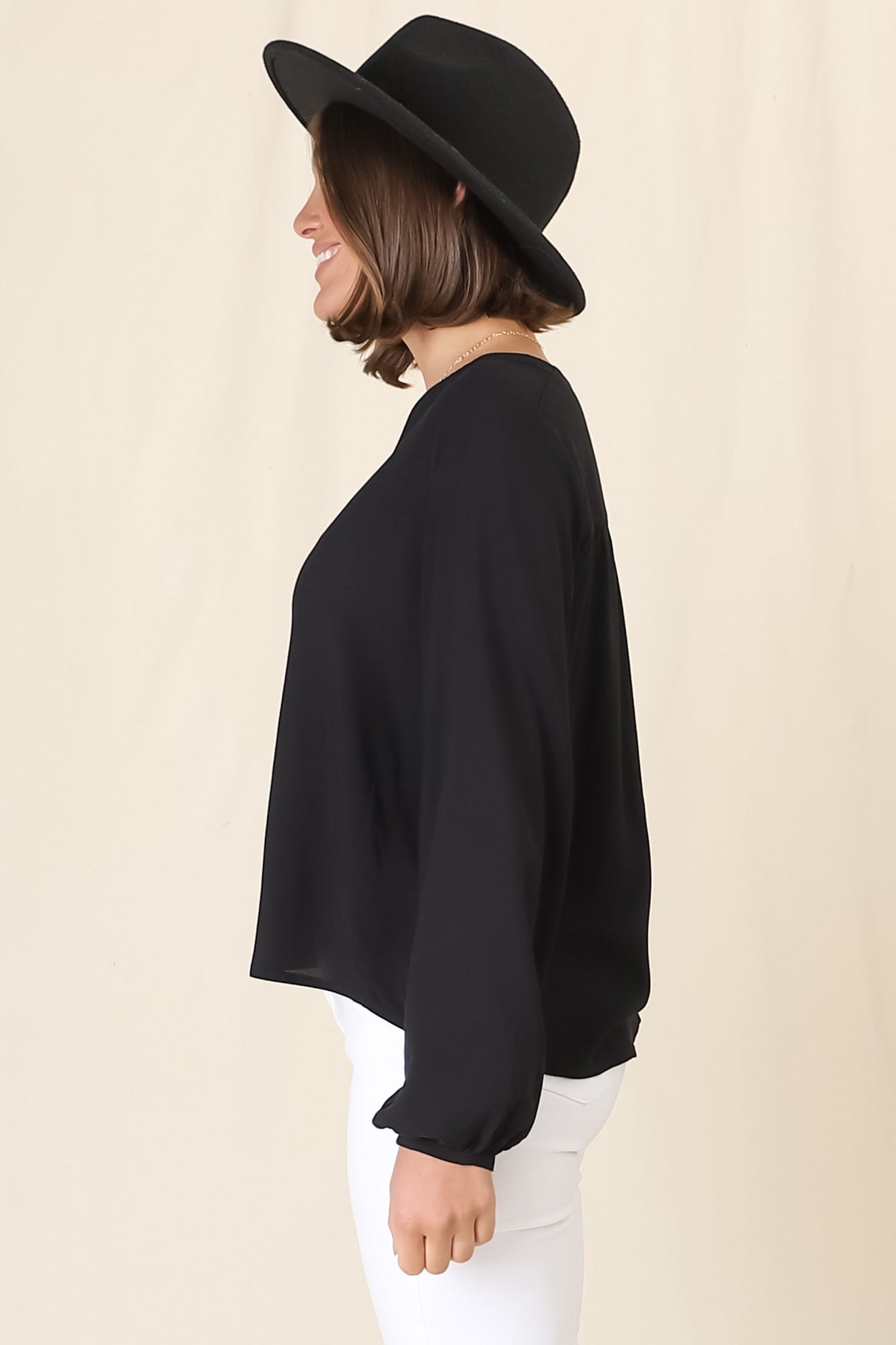 Nelly Top - Easy Wear V Neck Pull Over Top In Black