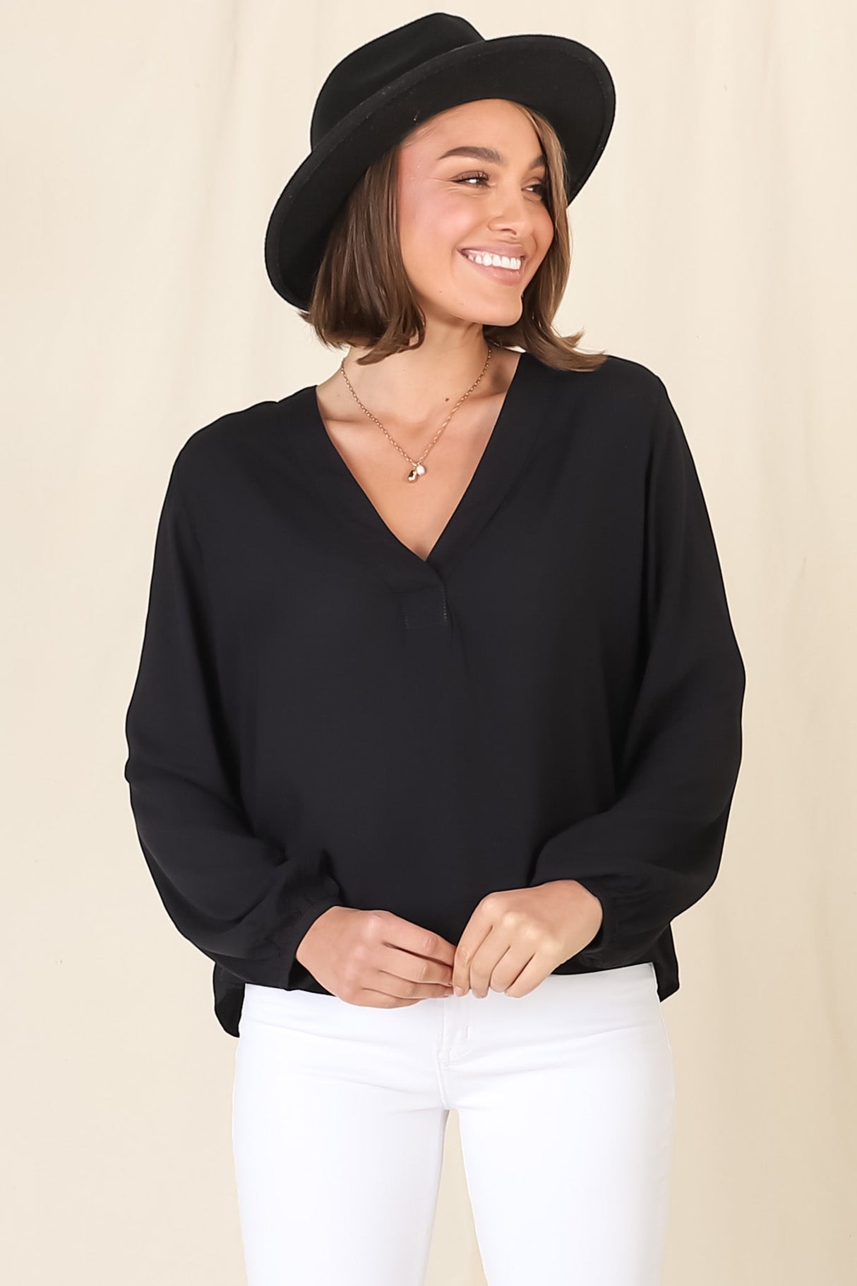 Nelly Top - Easy Wear V Neck Pull Over Top In Black