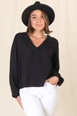 Nelly Top - Easy Wear V Neck Pull Over Top In Black