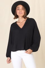 Nelly Top - Easy Wear V Neck Pull Over Top In Black