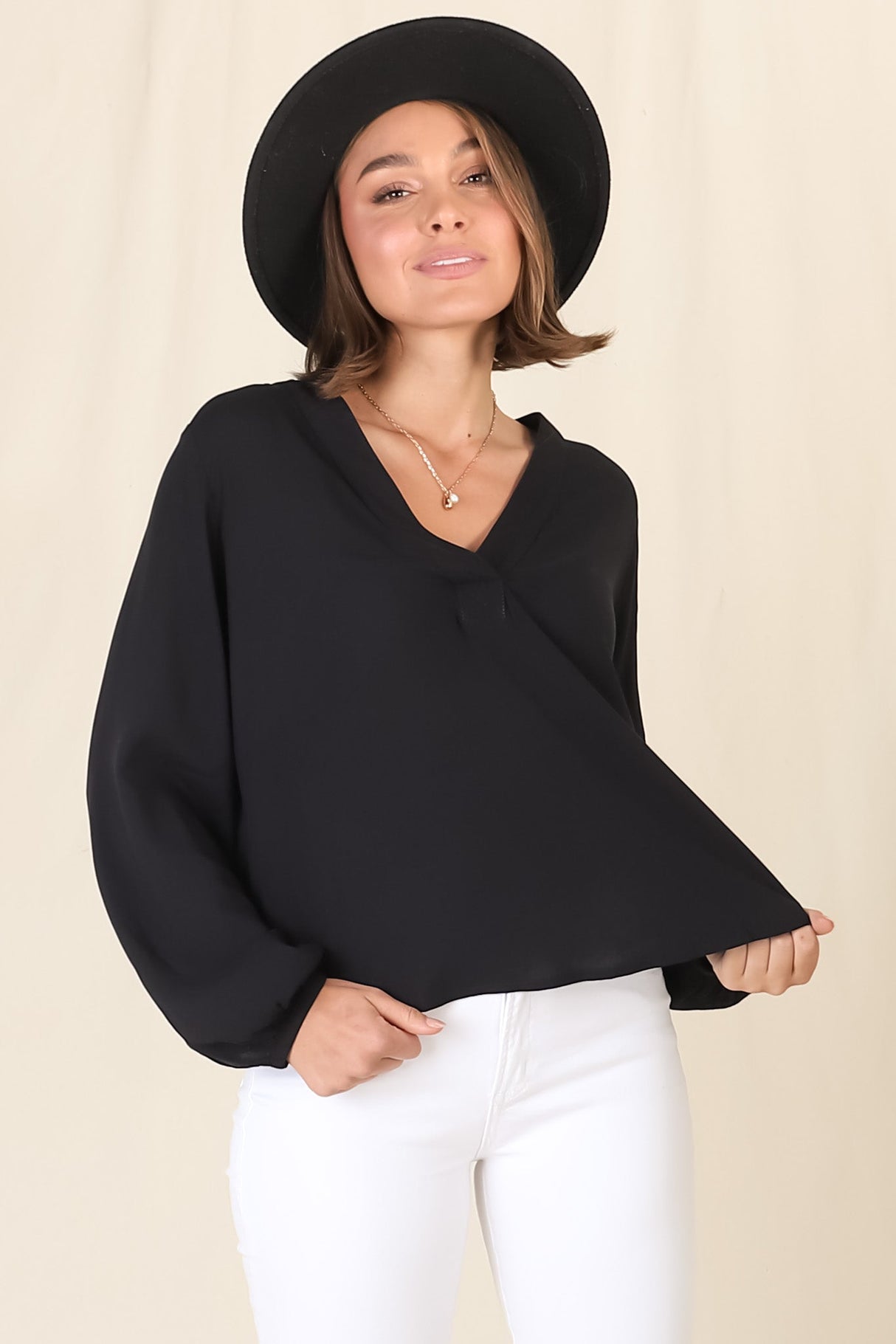 Nelly Top - Easy Wear V Neck Pull Over Top In Black