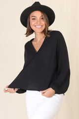 Nelly Top - Easy Wear V Neck Pull Over Top In Black