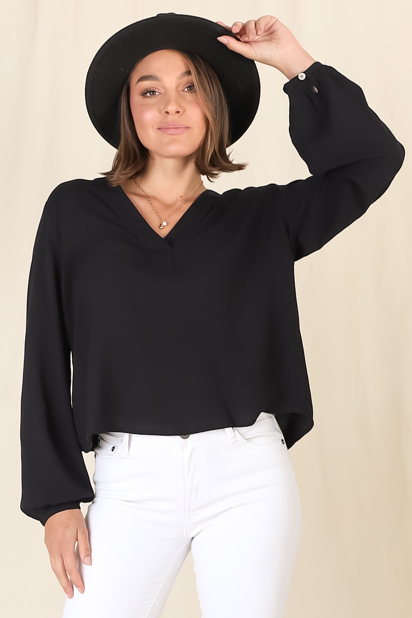 Nelly Top - Easy Wear V Neck Pull Over Top In Black