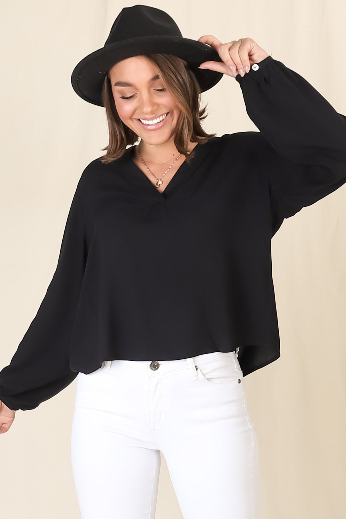 Nelly Top - Easy Wear V Neck Pull Over Top In Black