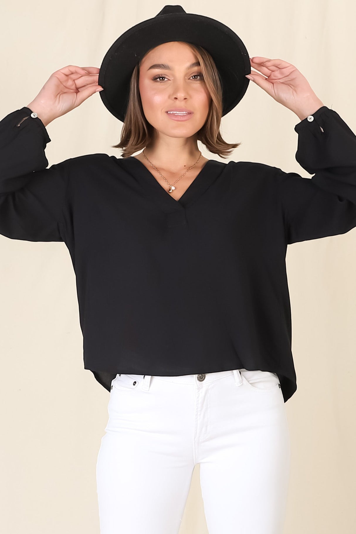 Nelly Top - Easy Wear V Neck Pull Over Top In Black