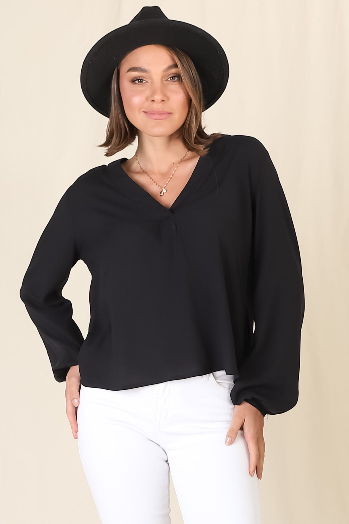 Nelly Top - Easy Wear V Neck Pull Over Top In Black