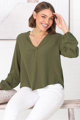 Nelly Top - Easy Wear V Neck Pull Over Top In Green