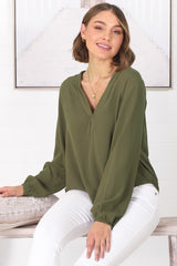 Nelly Top - Easy Wear V Neck Pull Over Top In Green