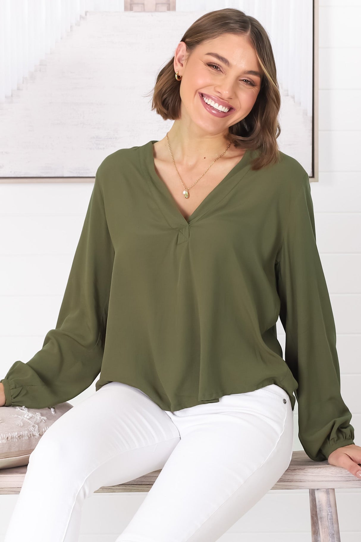 Nelly Top - Easy Wear V Neck Pull Over Top In Green