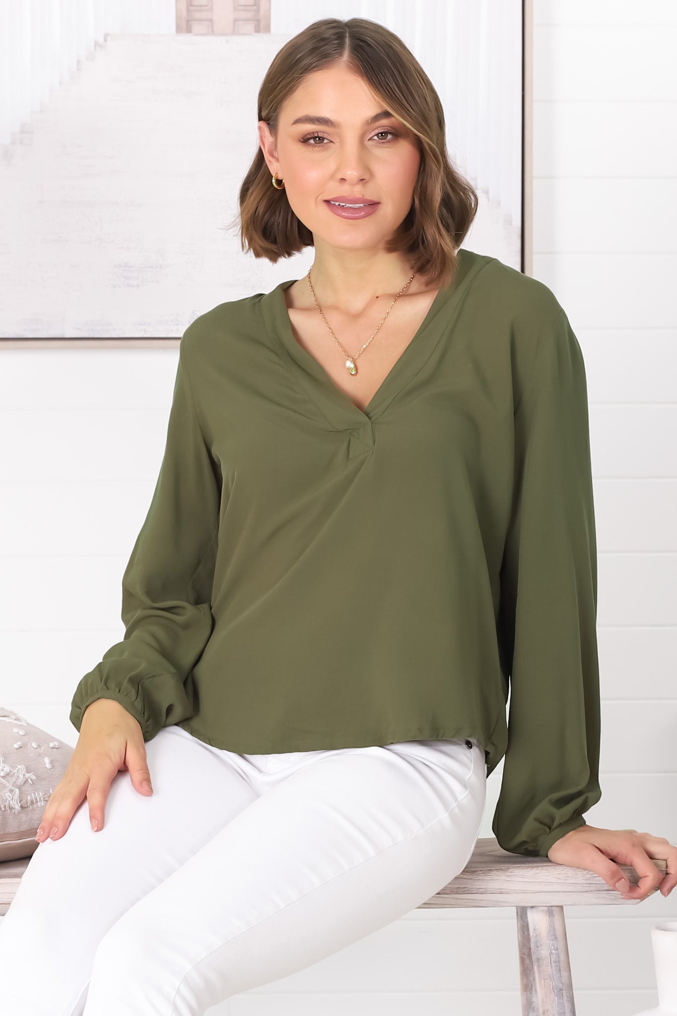 Nelly Top - Easy Wear V Neck Pull Over Top In Green