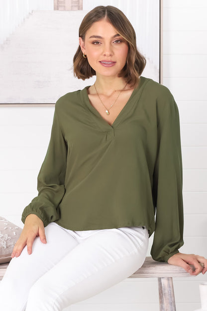 Nelly Top - Easy Wear V Neck Pull Over Top In Green