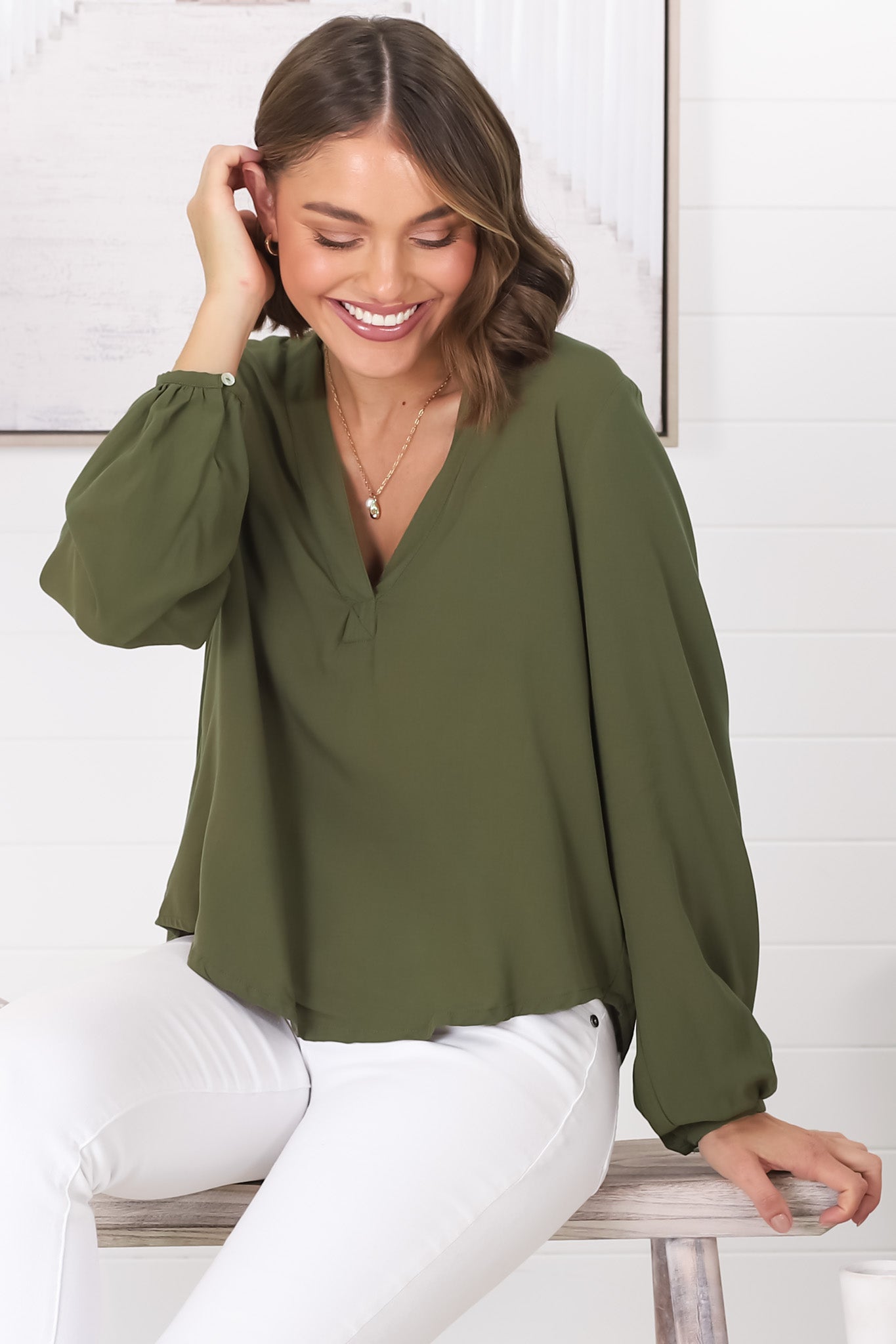 Nelly Top - Easy Wear V Neck Pull Over Top In Green