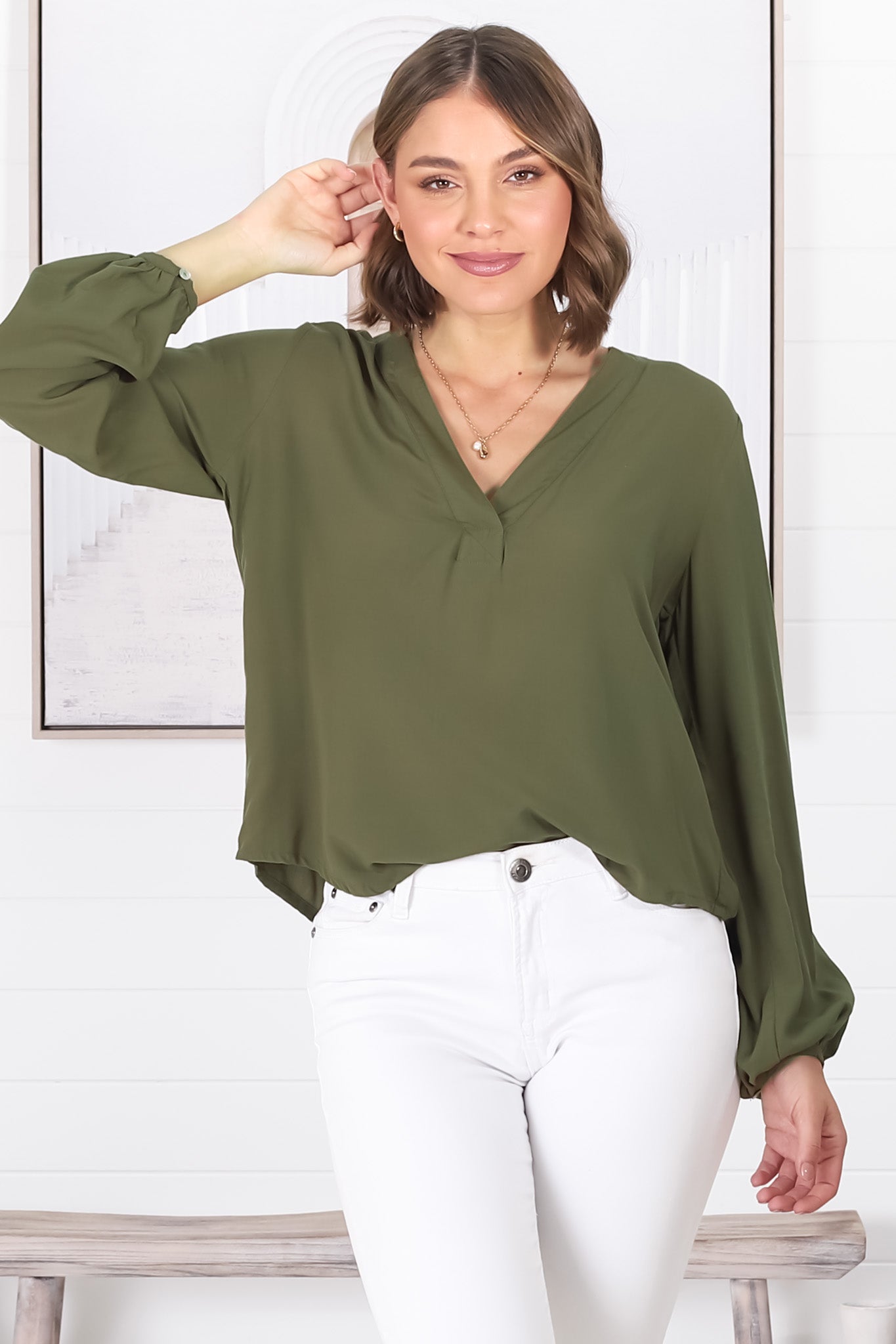 Nelly Top - Easy Wear V Neck Pull Over Top In Green