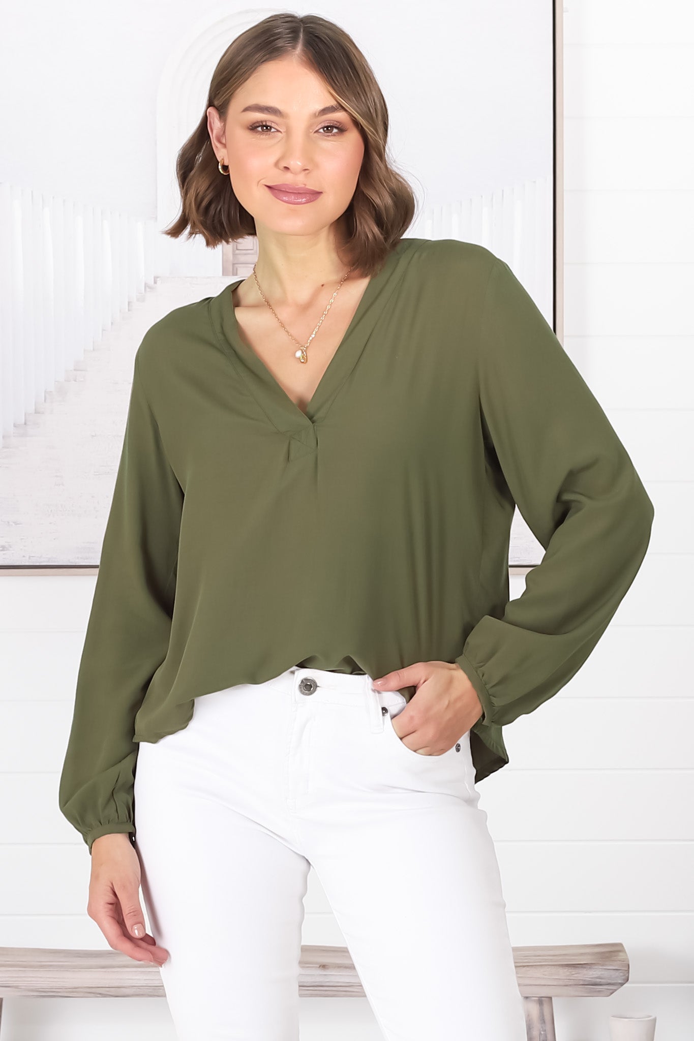 Nelly Top - Easy Wear V Neck Pull Over Top In Green