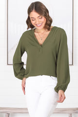 Nelly Top - Easy Wear V Neck Pull Over Top In Green