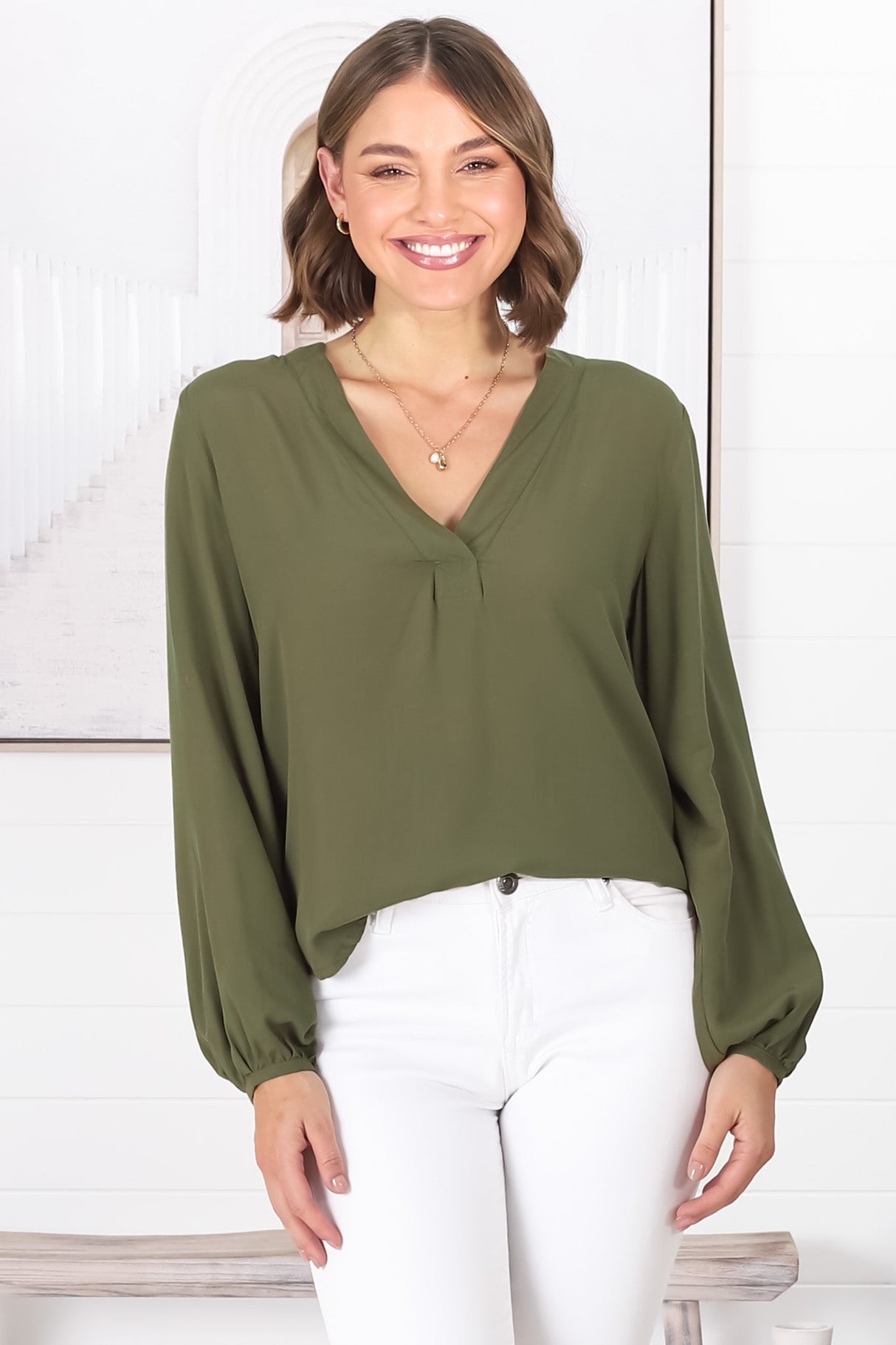 Nelly Top - Easy Wear V Neck Pull Over Top In Green