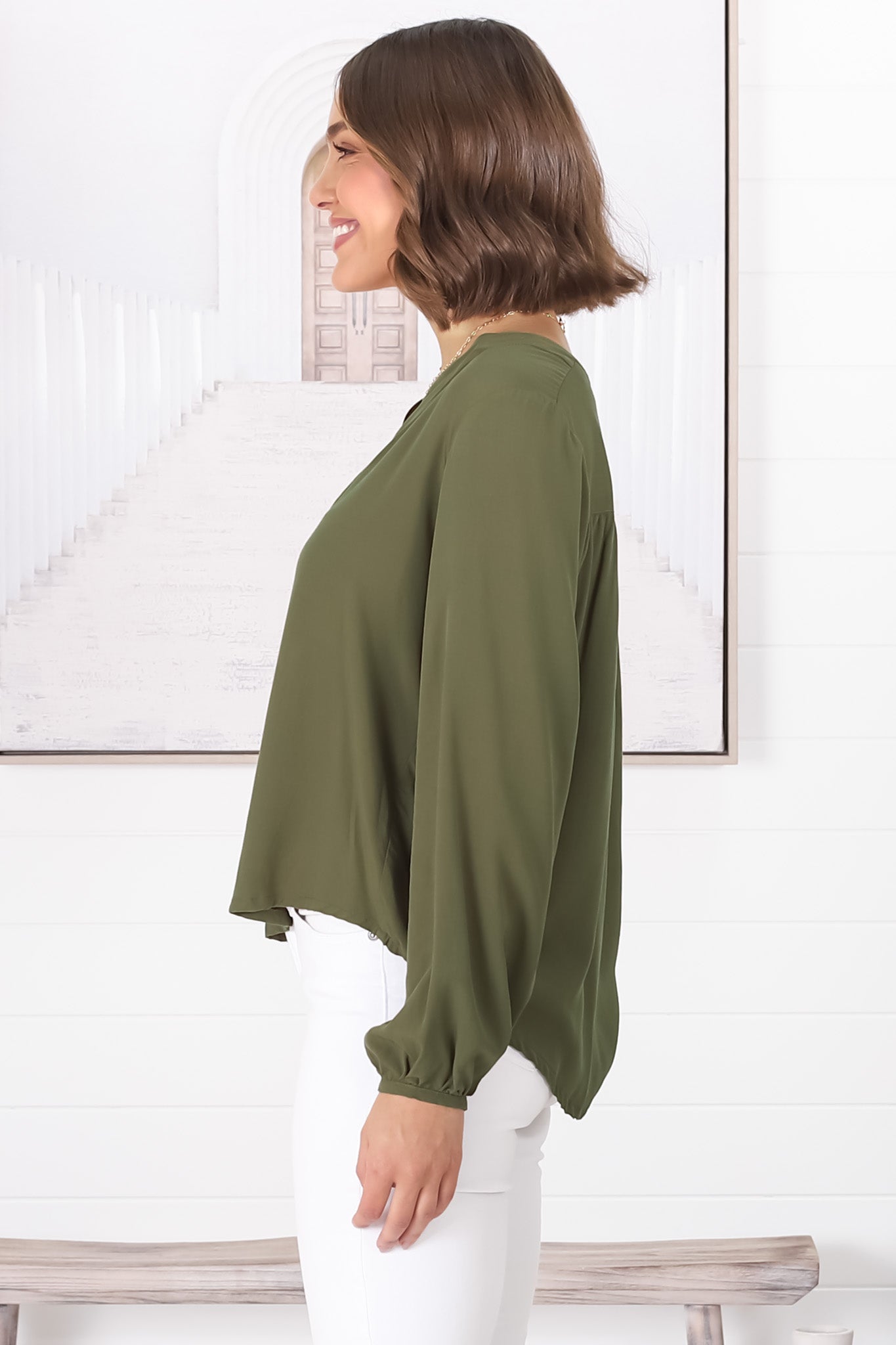 Nelly Top - Easy Wear V Neck Pull Over Top In Green