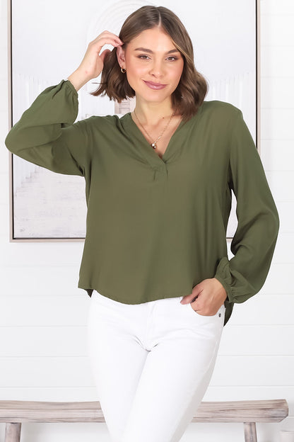 Nelly Top - Easy Wear V Neck Pull Over Top In Green