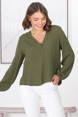 Nelly Top - Easy Wear V Neck Pull Over Top In Green