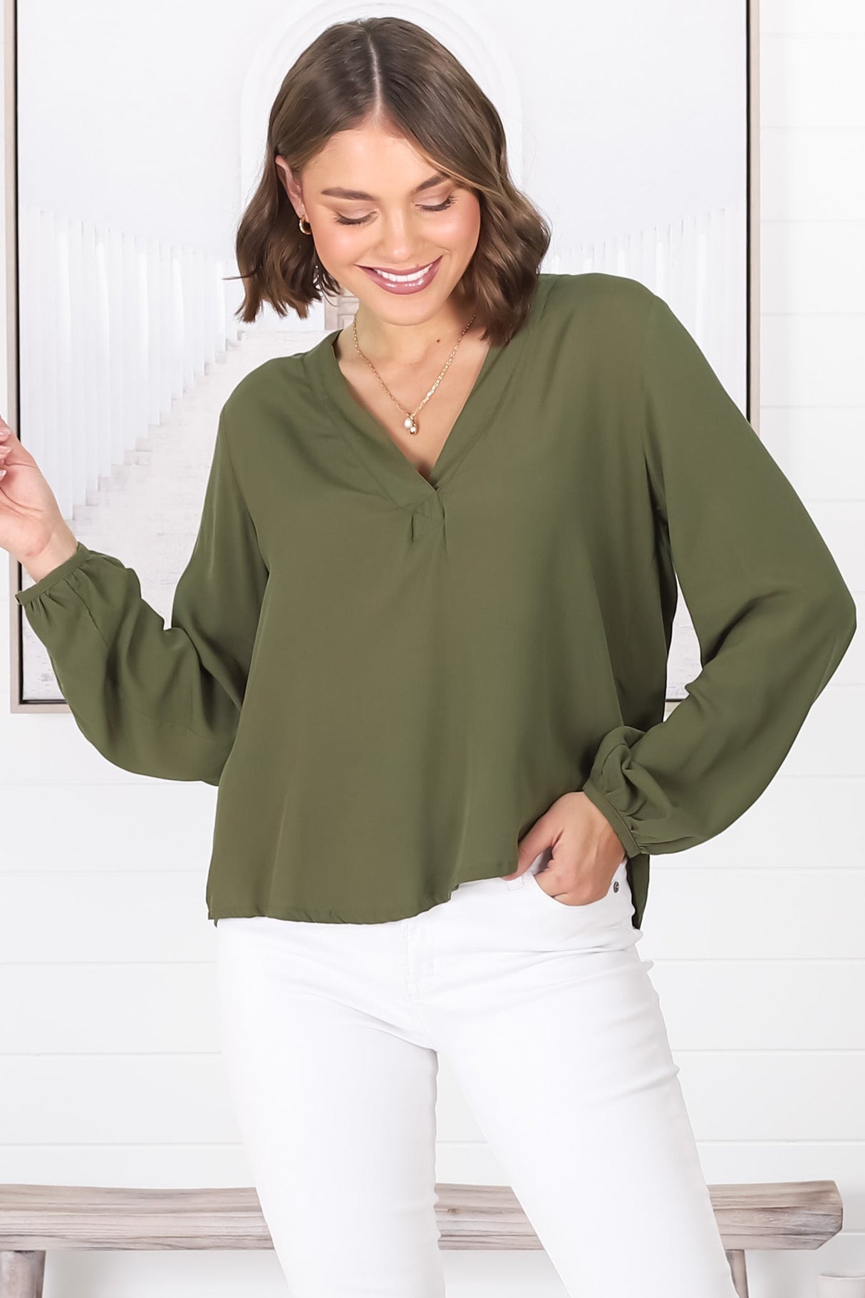 Nelly Top - Easy Wear V Neck Pull Over Top In Green