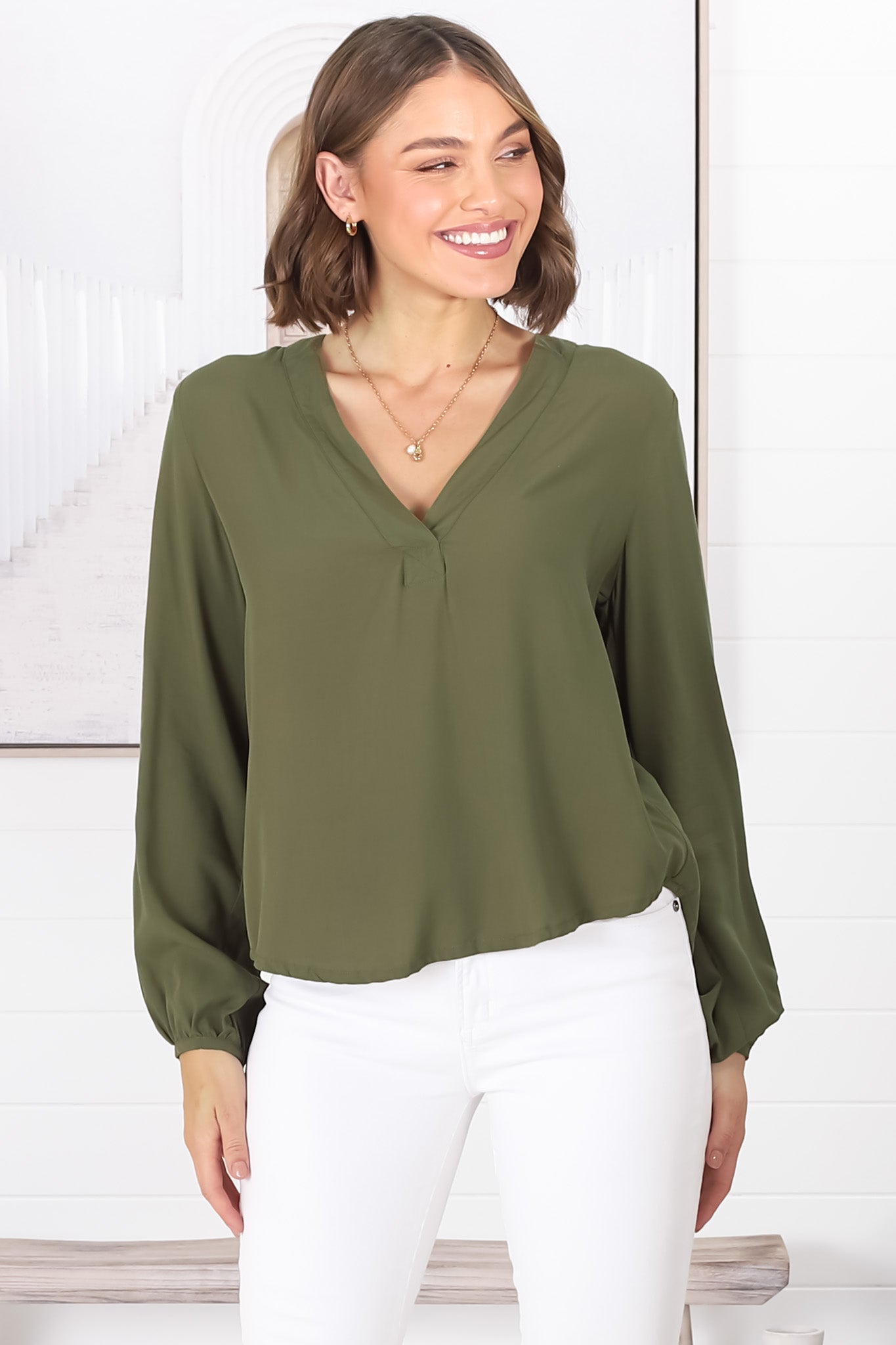 Nelly Top - Easy Wear V Neck Pull Over Top In Green